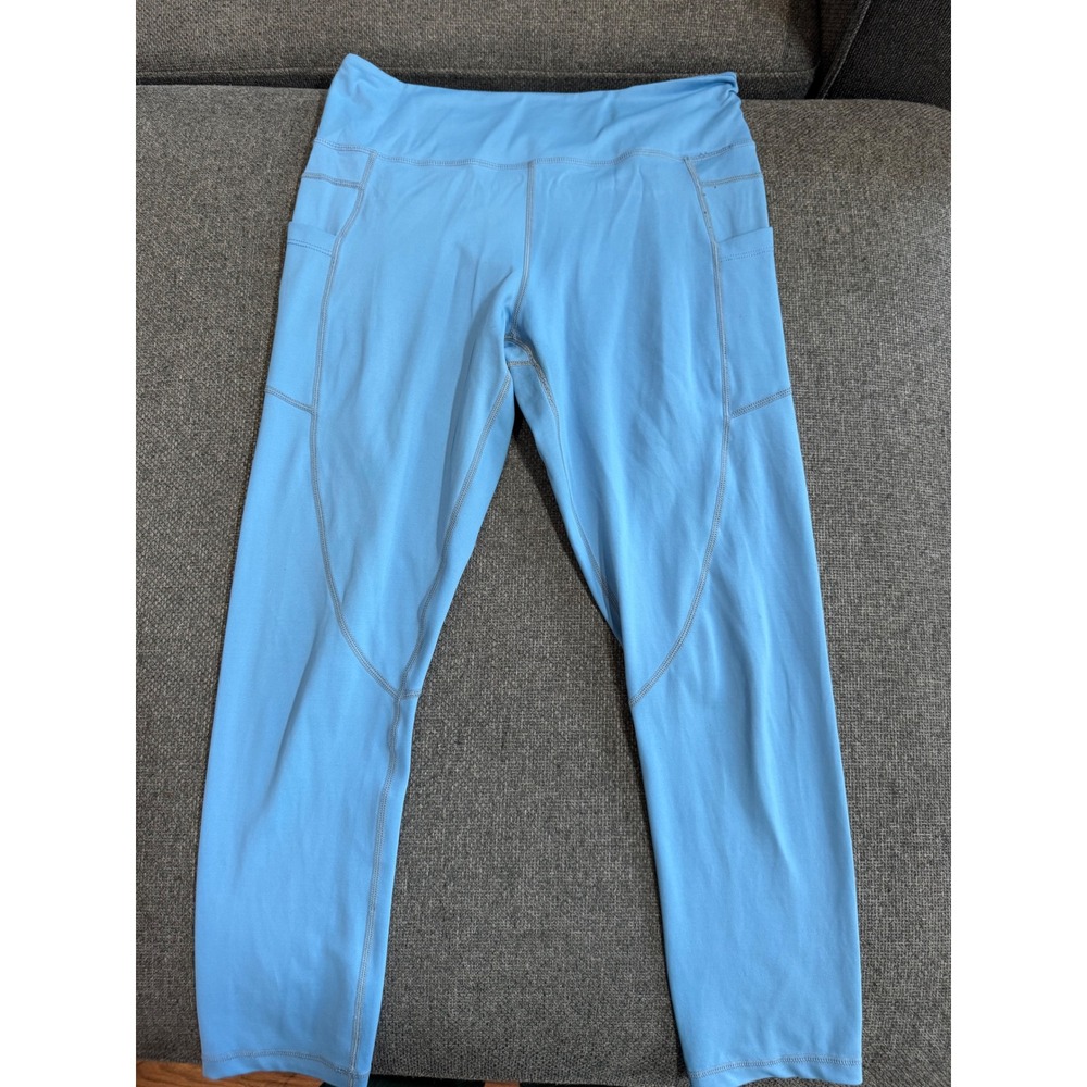Zyia Active Sky Blue Pocket High Waisted Cropped Leggings Women Large Workout